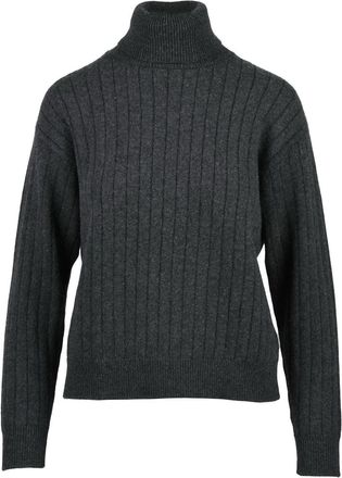 Eleventy Grey Wool-Blend Cropped Turtleneck Sweater