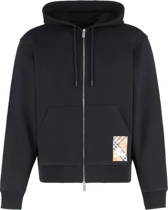 Burberry Zip-throughs, male, Black, Size: 2XL Cotton Full Zip Hoodie with Pockets