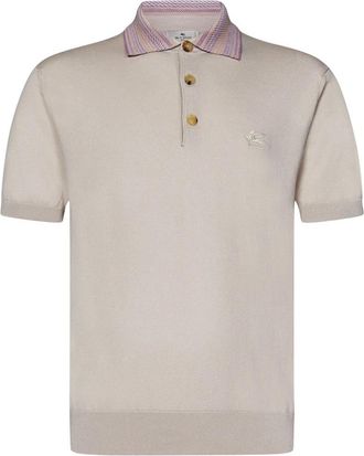 Etro Beige Gebreid Poloshirt met Logoborduursel - Heren - Polos - Beige - L - Katoen - Tops