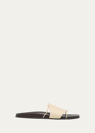 The Row Vivienne Flat Leather Slide Sandals