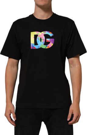 Dolce & Gabbana Black Logo Print Cotton Crew Neck Mens T-shirt (Pre-Owned)