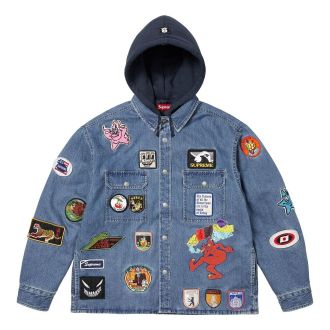 SUPREME Patches Hooded Zip Up Shirt Denim SS25S30-DENIM