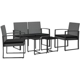 vidaXL Set Comedor Jard&iacute;n 5 Pzas Cojines Pp Aspecto Rat&aacute;n Gris Oscuro Vidaxl