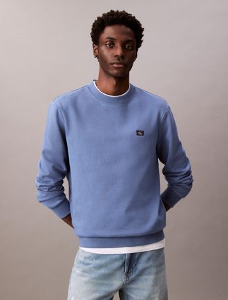 Calvin Klein Jeans Sweatshirt CALVIN KLEIN JEANS 400GSM TRRY BDG CRWN, Herren, Gr. XXL, blau (dull nile blau), Sweatware, Obermaterial: 90% Baumwolle, 10% Polyester, uni
