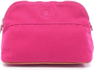 Herm&egrave;s Brown Pink Canvas Leather Pouch (Pre-Owned)