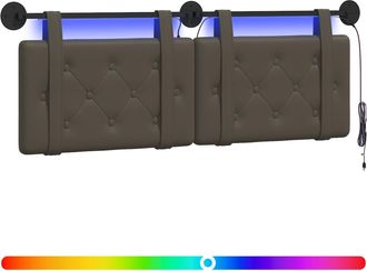 vidaXL Cabecero Colgante Con Luz Led Gris Cuero Sint&eacute;tico Vidaxl