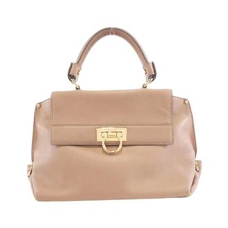 Ferragamo Pre-owned Handbags, female, Beige, Size: ONE SIZE Pre-owned Calf Handbag