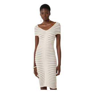 Elisabetta Franchi Party Dresses, female, Beige, Size: L Cotton Thread and Viscose Midi Dress