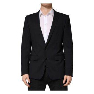 Dolce & Gabbana Formal Blazers, male, Black, Size: 2XL Dolce & Gabbana Black Wool Single Breasted 2 Button Blazer
