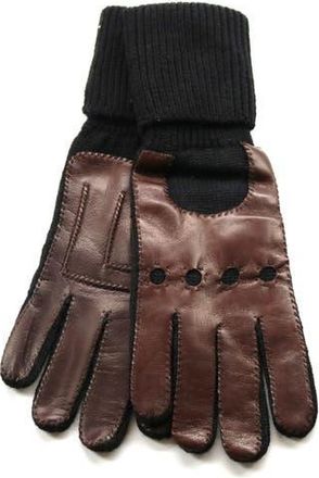 Portolano Cuffed Leather Gloves in Black/Teak at Nordstrom Rack, Size 7.5