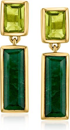 Ross-Simons Emerald and Peridot Drop Earrings in 18kt Gold Over Sterling