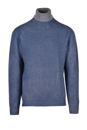 Original Vintage Style Ribbed Knit Sweater with Contrasting Turtleneck