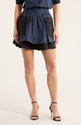 Ulla Johnson Jacqueline Colorblock Tiered Cotton Miniskirt in Twilight Color Block at Nordstrom Rack, Size 4