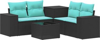 vidaXL Juego De Sof&aacute; 6 Uds. Negro Y Azul Rat&aacute;n Sint&eacute;tico Y Acero Vidaxl