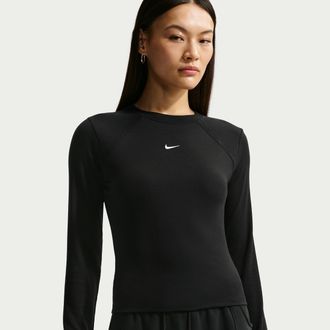 Nike Womens Nike Sportswear Chill Knit Tight Long-Sleeve Ribbed Top in Black | IF0236-010