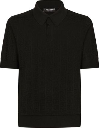 Dolce & Gabbana monogram-jacquard silk polo shirt - men - Silk - 48 - Black