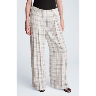 Kenneth Cole Plaid High Waist Triple Pleat Wide Leg Pants in Feather White/Black at Nordstrom Rack, Size 14