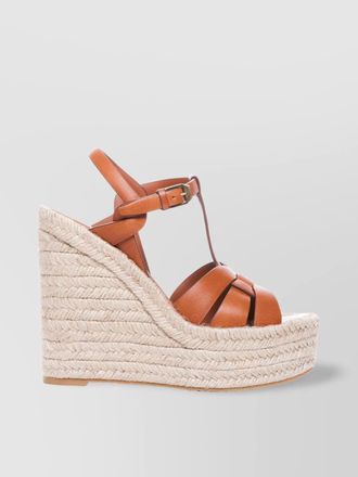 Saint Laurent open toe leather strappy wedge sandals
