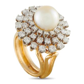 Mikimoto Vintage 18K Yellow Gold 1.95ct Diamond and Pearl Ring MK37-050126