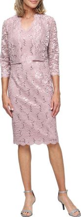 S.L. Fashions Sequin Stretch Lace Sheath Sleeveless Dress with Jacket in Blush at Nordstrom, Size 10