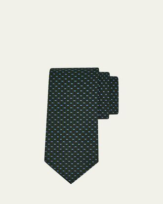 Ferragamo Mens Woven Geometric Jacquard Silk Tie