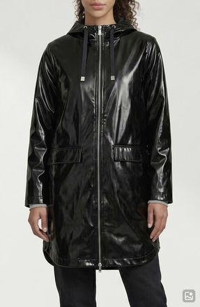 Noize Janae Coated Vinyl Hooded Raincoat in Black Vinyl at Nordstrom, Size X-Small