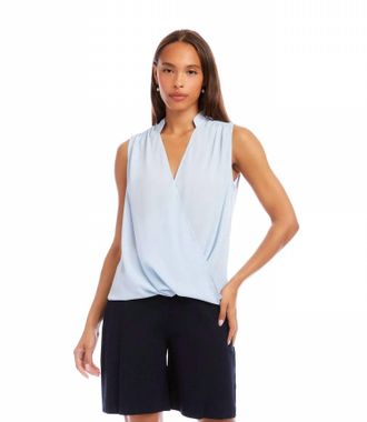 Karen Kane Sleeveless Drape Front Top In Light Blue