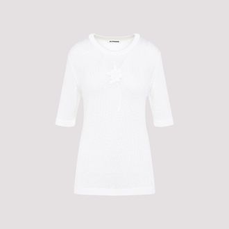 Jil Sander Womens Ss Cn T-shirt W/ Flower Crochet - White Viscose - Size EU 36 (Womens)