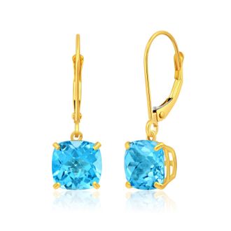 MAX + STONE 14k Solid Yellow Gold Gemstone Dangle Leverback Earrings (8mm)