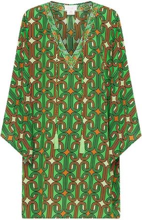 Camilla Geometrische V-hals Kaftan Goede vibes - Dames - Korte kleedjes - Groen - ONE Size - Kleedjes