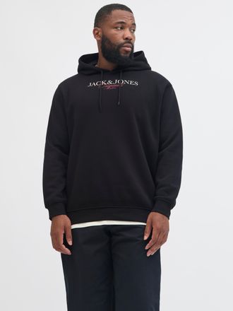 Jack & Jones Plus Size Kapuzensweatshirt JORBILLYBURG SWEAT HOOD FST PLS, Herren, Gr. 4XL, schwarz, angeraute Sweatware, Obermaterial: 60% Baumwolle, 40% Polyester, JACK & J