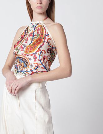 Etro Bandana top in silk twill with floral Paisley motif