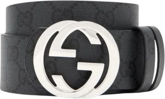 Gucci Omkeerbare riem met Interlocking G gesp - Heren - Riemen - Zwart - 115 CM - Katoen - Accessoires