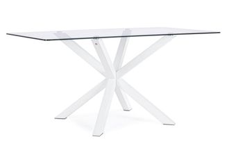 Konte Design Mesa rectangular de cristal, pata cruzada acero blanco 160x90cm