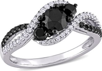 Mimi & Max 1ct TW Black White Diamond Crossover Engagement Ring 10k White Gold
