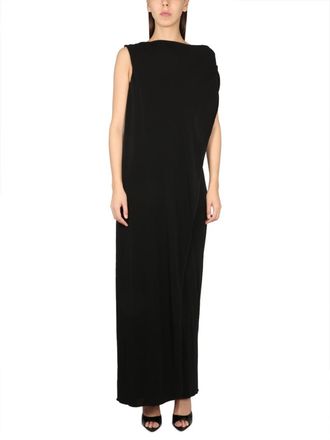 Alberta Ferretti Black Solid Boat Neck Maxi Dress