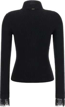 Twin-Set Ribbed Chevron Viscose Sweater - Black