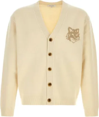Maison Kitsuné Beige Wool V-Neck Cardigan