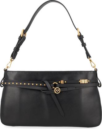 Pinko Black Belt Medium Leather Shoulder Bag