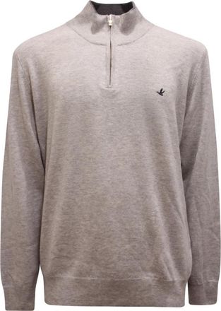 Brooksfield Wol Half Zip Sweater Gemaakt in Itali&euml; - Heren - Coltruien - Grijs - 2XL - Wol - Truien & Vesten