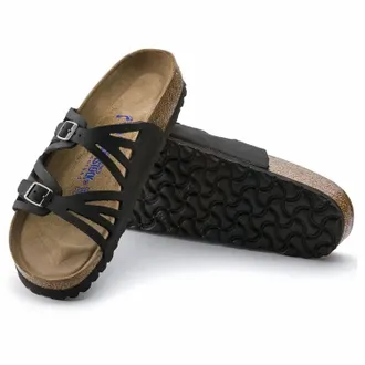 Birkenstock Womens Granada Soft Footbed Oiled Leather Sandals In Black
