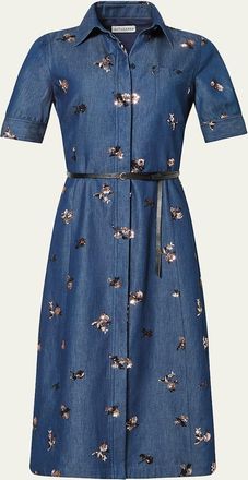 Altuzarra Kieran Sequined Floral Denim Midi Shirtdress With Belt