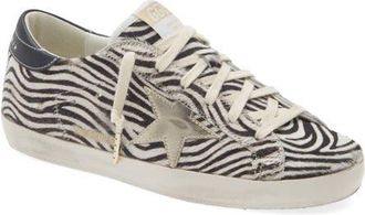 Golden Goose Super-Star Zebra Print Genuine Calf Hair Low Top Sneaker in White/Black/Platinum at Nordstrom, Size 11Us