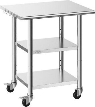 OEM Mesa De Preparaci&oacute;n Con Ruedas 76,2 X 61 X 86,4 Cm, Mesa De Trabajo De Acero Inoxidable 3 Niveles, Con Estante Ajustable, Bordes Redondeados, Para Res