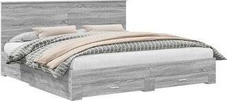 vidaXL Bed Frame with Drawer Grey Sonoma 200 x 200 cm Engineered Wood vidaXL