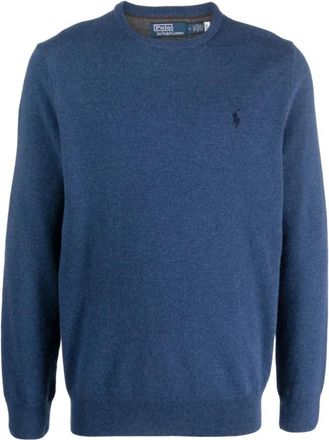 Polo Ralph Lauren Blauwe Crewneck Sweater Herenmode - Heren - Ronde hals truien - Blauw - L - Wol - Truien & Vesten