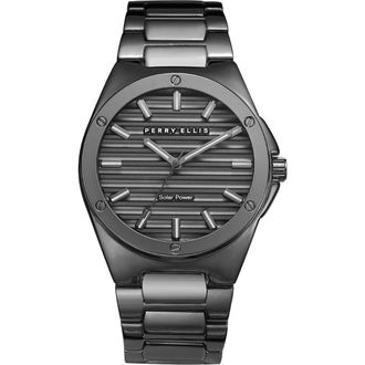 Perry Ellis Solar Powered Quartz Bracelet Watch, 41mm in Gunmetal at Nordstrom Rack