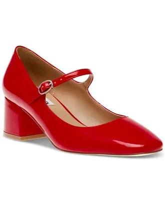 Steve Madden Hawke Mary Jane Women Red Patent Almond Toe Block Heel ZPO3835