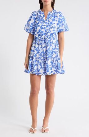 Sugarlips Elaris Floral Noella Shift Minidress in Whiteblue at Nordstrom, Size X-Small