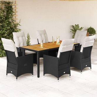 vidaXL Set De Comedor De Jard&iacute;n 7 Pzas Y Cojines Rat&aacute;n Sint&eacute;tico Negro Vidaxl